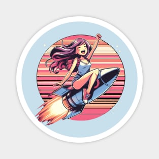 Happy Rocket Girl Magnet